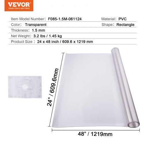 Plastic Table Cover 24 x 48 Inch 1.5 mm Thick Frosted Table Protector