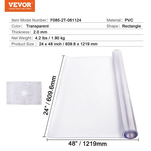Plastic Table Cover 24 x 48 Inch 2.0 mm Thick Clear Table Protector