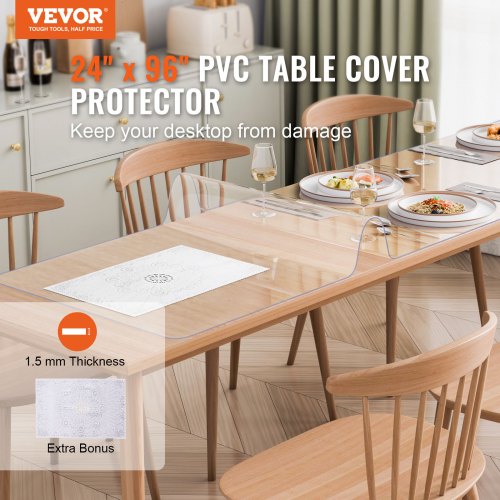 Plastic Table Cover 24 x 96 Inch 1.5 mm Thick Clear Table Protector