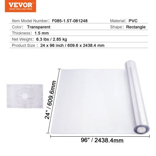 Plastic Table Cover 24 x 96 Inch 1.5 mm Thick Clear Table Protector
