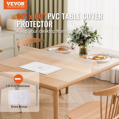 Plastic Table Cover 36 x 60 Inch 1.5 mm Thick Frosted Table Protector