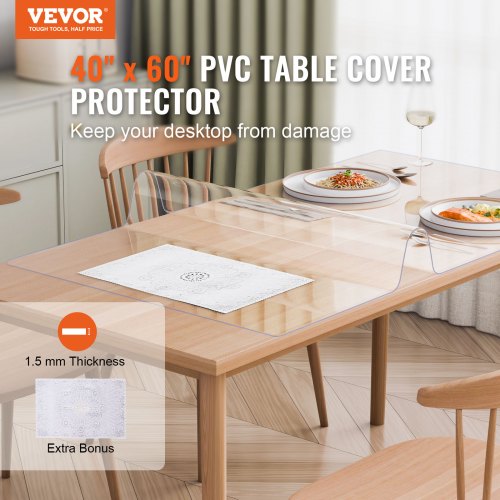 Plastic Table Cover 40 x 60 Inch 1.5 mm Thick Clear Table Protector