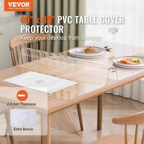 Plastic Table Cover 40 x 80 Inch 2.0 mm Thick Clear Table Protector