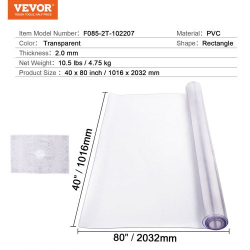 Plastic Table Cover 40 x 80 Inch 2.0 mm Thick Clear Table Protector