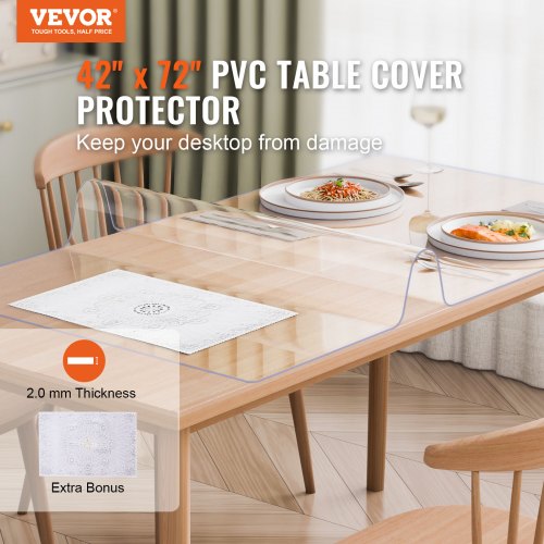 Plastic Table Cover 42 x 72 Inch 2.0 mm Thick Clear Table Protector