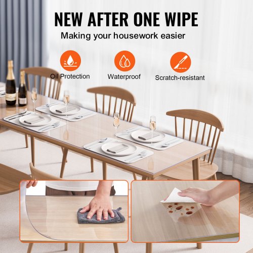 Plastic Table Cover 42 x 96 Inch 1.5 mm Thick Clear Table Protector