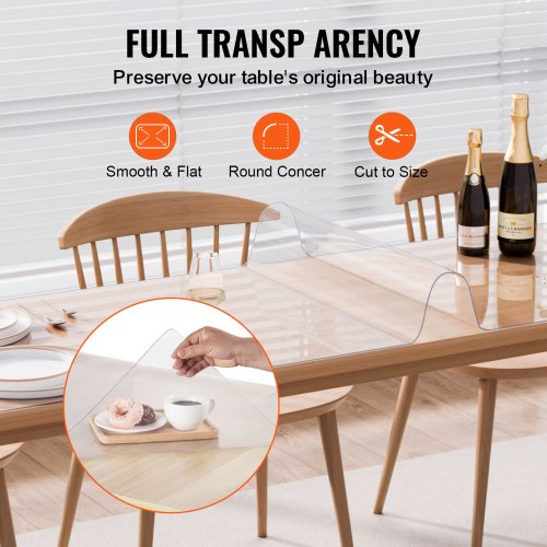 Plastic Table Cover 42 x 96 Inch 1.5 mm Thick Clear Table Protector