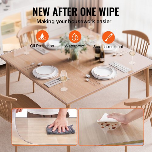 Plastic Table Cover 48 x 48 Inch 1.5 mm Thick Clear Table Protector Square