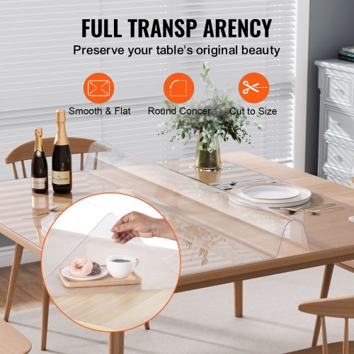 Plastic Table Cover 54 x 54 Inch 2.0 mm Thick Clear Table Protector Square