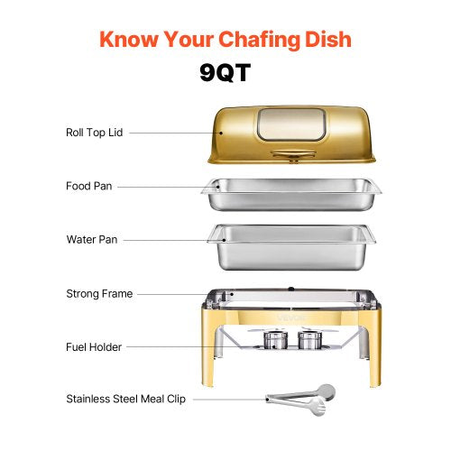 Roll Top Chafing Dish Buffet Complete Set 9Qt Stainless Steel Chafer with Full