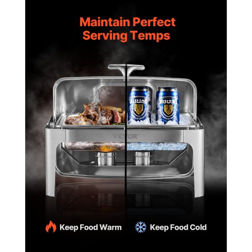 Roll Top Chafing Dish Buffet Complete Set 9 Qt 1 Pack Stainless Steel