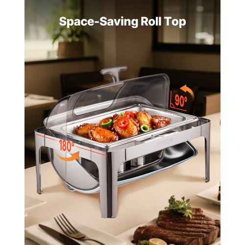 Roll Top Chafing Dish Buffet Complete Set 9 Qt 1 Pack Stainless Steel