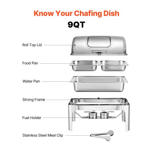Roll Top Chafing Dish Buffet Complete Set 9 Qt 1 Pack Stainless Steel