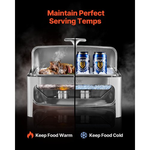 Roll Top Chafing Dish Buffet Complete Set 9Qt Stainless Steel Chafer with Full