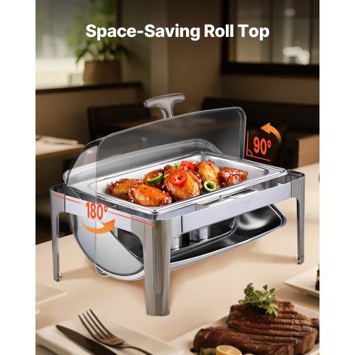 Roll Top Chafing Dish Buffet Complete Set 9Qt Stainless Steel Chafer with Full