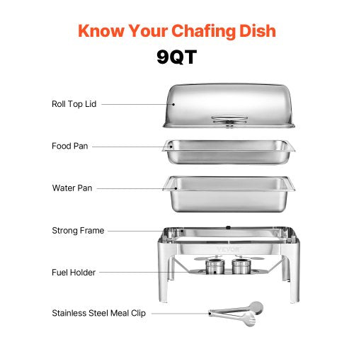 Roll Top Chafing Dish Buffet Complete Set 9Qt Stainless Steel Chafer with Full