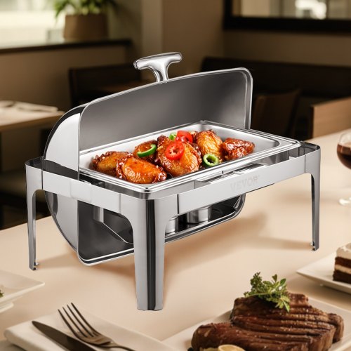 Roll Top Chafing Dish Buffet Complete Set 9Qt Stainless Steel Chafer with Full
