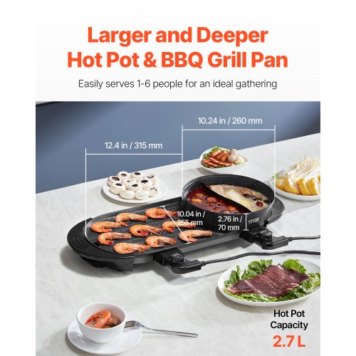 Hot Pot with Grill 2200W 2in1 Electric Smokeless Grill and Hot Pot