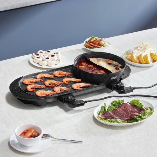 Hot Pot with Grill 2200W 2in1 Electric Smokeless Grill and Hot Pot
