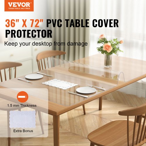 Clear Table Cover Protector 36 x 72 Rectangle Table Cover 1.5 mm Thick