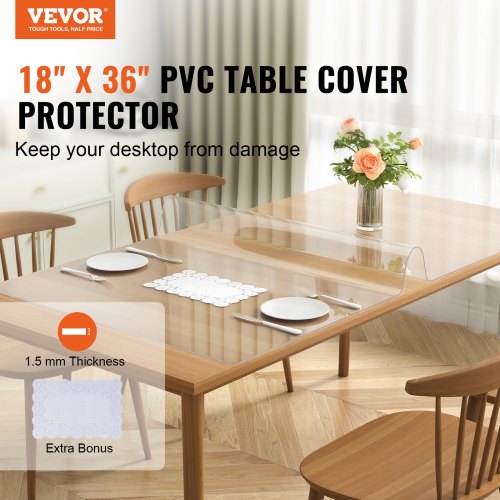 Clear Table Cover Protector 18 x 36 Rectangle Table Cover 1.5 mm Thick