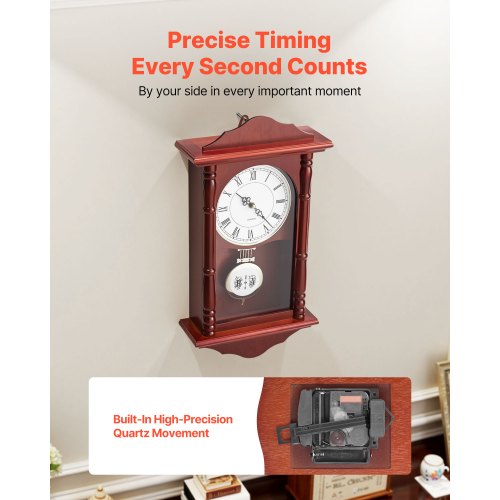 Grandfather Clock 18 in Classic Vintage Pendulum Clock Pine Wood MDF