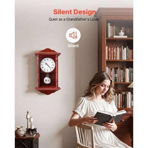 Grandfather Clock 18 in Classic Vintage Pendulum Clock Pine Wood MDF