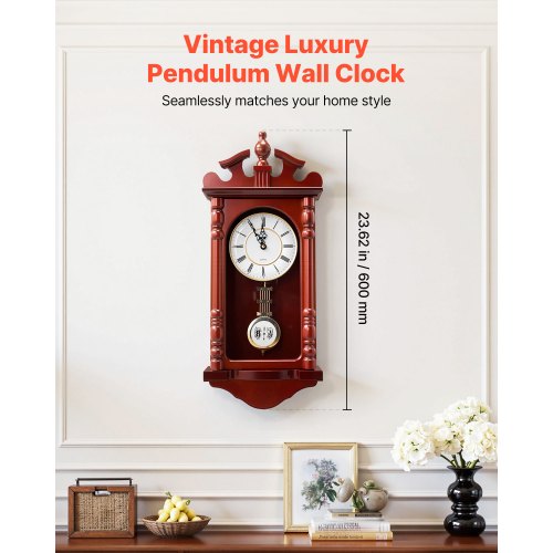 Grandfather Clock 23.2 in Classic Vintage Pendulum Clock Pine Wood MDF