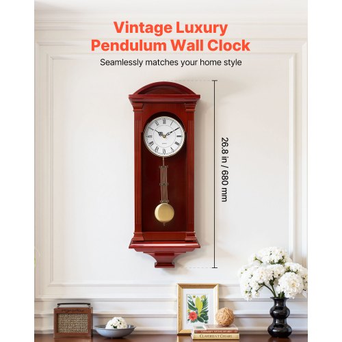 Grandfather Clock 26.7 in Classic Vintage Pendulum Clock Pine Wood MDF