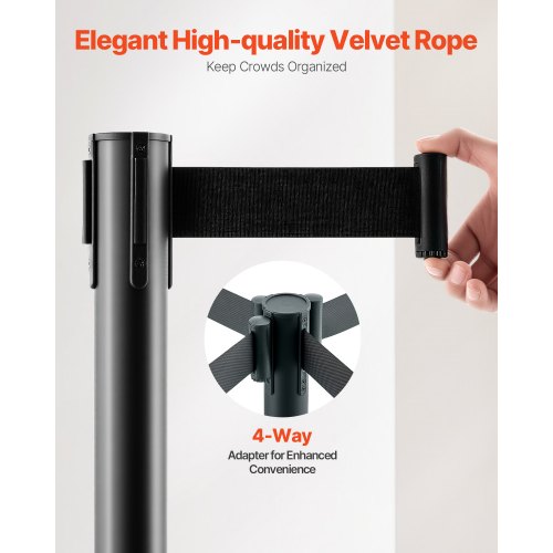 Stanchion Post 6 Pcs Stanchions with Retractable Belts Carbon Steel Black