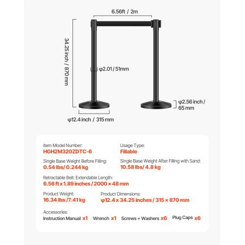 Stanchion Post 6 Pcs Stanchions with Retractable Belts Carbon Steel Black