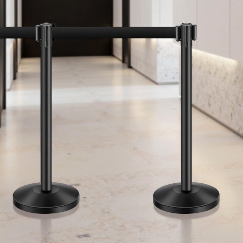 Stanchion Post 6 Pcs Stanchions with Retractable Belts Carbon Steel Black