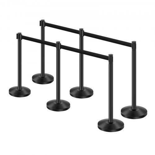 Stanchion Post 6 Pcs Stanchions with Retractable Belts Carbon Steel Black