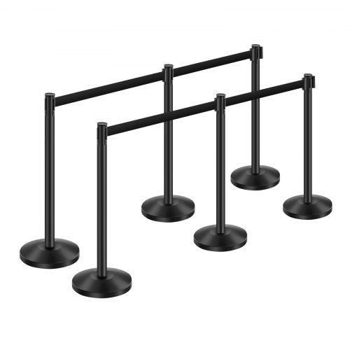Stanchion Post 6 Pcs Stanchions with Retractable Belts Carbon Steel Black