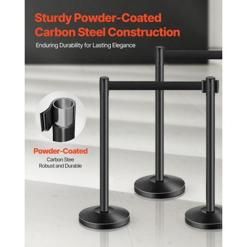 Stanchion Post 4 Pcs Stanchions with Retractable Belts Carbon Steel Black