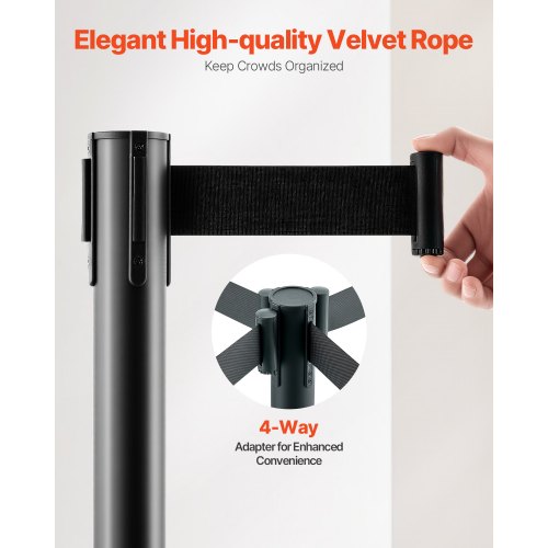 Stanchion Post 4 Pcs Stanchions with Retractable Belts Carbon Steel Black