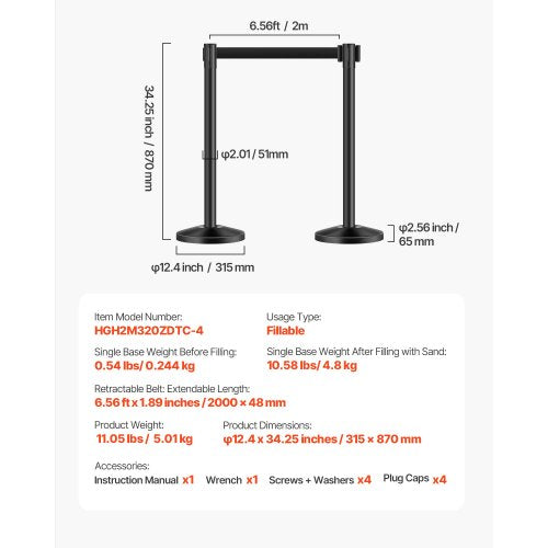 Stanchion Post 4 Pcs Stanchions with Retractable Belts Carbon Steel Black