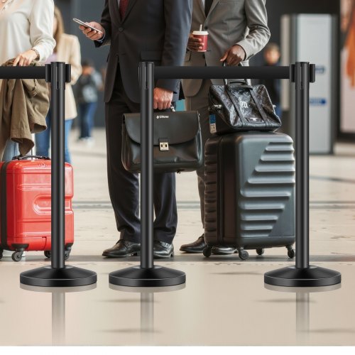 Stanchion Post 4 Pcs Stanchions with Retractable Belts Carbon Steel Black