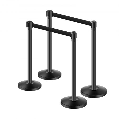 Stanchion Post 4 Pcs Stanchions with Retractable Belts Carbon Steel Black