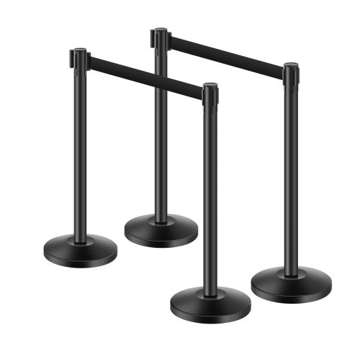 Stanchion Post 4 Pcs Stanchions with Retractable Belts Carbon Steel Black