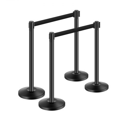 Stanchion Post 4 Pcs Stanchions with Retractable Belts Carbon Steel Black