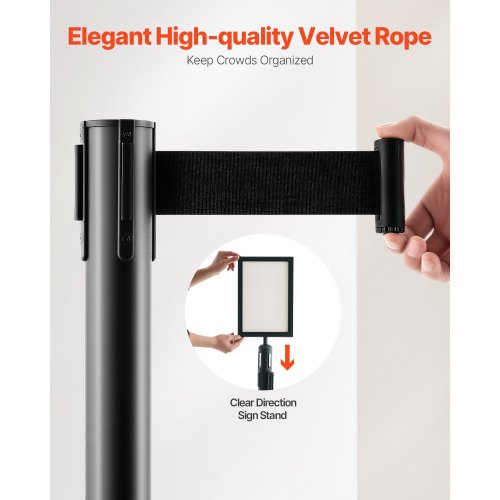 Stanchion Post 8 Pcs Stanchions with Retractable Belts Carbon Steel Black