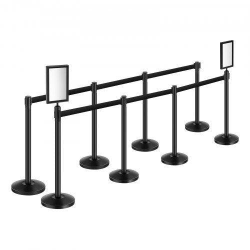 Stanchion Post 8 Pcs Stanchions with Retractable Belts Carbon Steel Black