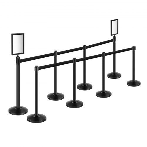 Stanchion Post 8 Pcs Stanchions with Retractable Belts Carbon Steel Black
