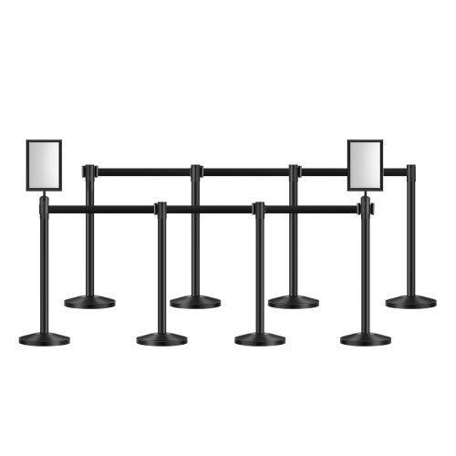 Stanchion Post 8 Pcs Stanchions with Retractable Belts Carbon Steel Black