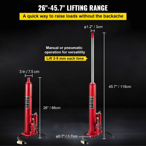 HydraulicPneumatic Long Ram Jack 8 Tons17363 lbs Capacity with Single