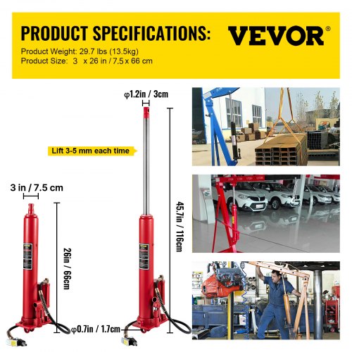 HydraulicPneumatic Long Ram Jack 8 Tons17363 lbs Capacity with Single