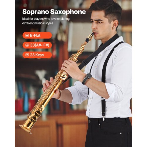 Straight Soprano Saxophone B Flat Brass Saxophone Beginner Kit with Carrying