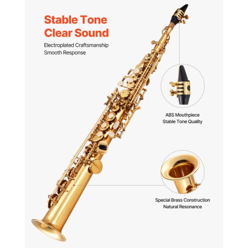 Straight Soprano Saxophone B Flat Brass Saxophone Beginner Kit with Carrying