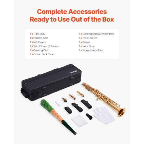 Straight Soprano Saxophone B Flat Brass Saxophone Beginner Kit with Carrying